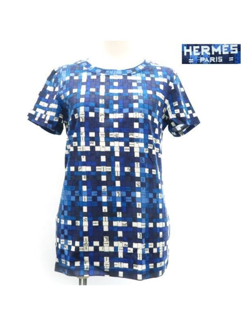 Hermes T-Shirt Bolduc Check Blue Cotton Ribbon Included 34